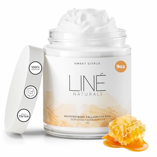 Whipped Beef Tallow for Skin - 100% Pure, Grass Fed Tallow Moisturizer for Face and Body - Organic Honey Beef Balm for Sensitive Skin - Quick Absorbing Hydration (Sweet Citrus)