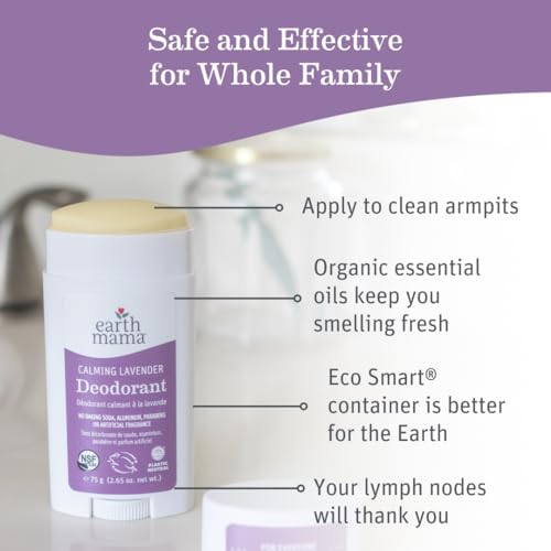Earth Mama Calming Lavender Deodorant | Safe for Sensitive Skin, Pregnancy and Breastfeeding, Contains Organic Lavender, Calendula and Coconut Oil, No Baking Soda or Aluminum, 2.65-Ounce (2-Pack)