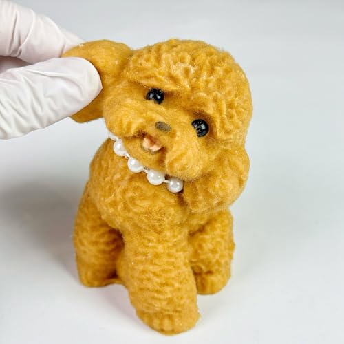 Handmade Big Taba Squishy Dog Toy, Taba Squishy Teddy Dog Toy, Cute Squishy Poodle,Realistic Puppy Toy, Silicone Mochi Fidget Pup, Stress Relief Gift for Adults & Kids (Brown-L)