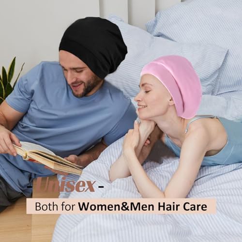 Satin Bonnet Silk Lined Sleep Cap- Adjustable Hair Cover for Women Men Frizzy Hair Night Cap Patients Care