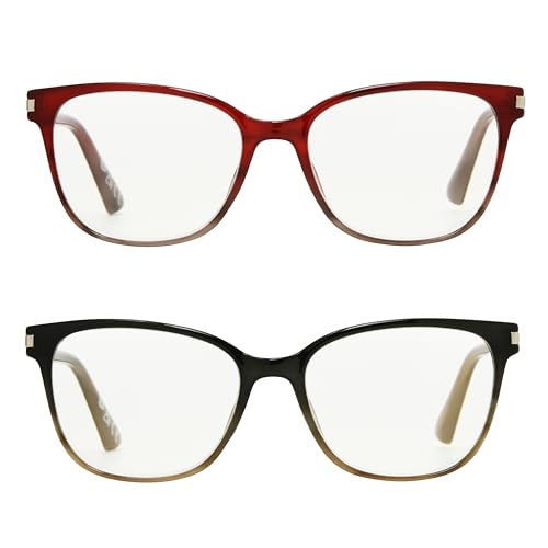 Foster Grant Women's Dakota 2-Pack Cat Eye Reading Glasses, Berry Fade, Blue/Teal Fade, 45 mm, 1.5 Diopters