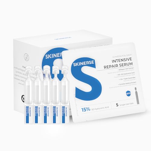 Intensive Repair Serum, 15% Hyaluronic Acid Serum with Ceramides and Centella Extract, Barrier Repair Redness Reilef Rosacea Treatment for Face Sensitive Acne Prone Skin, 30 Vials
