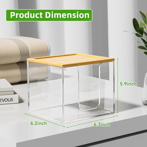 VITVITI Disposable Face Towel Holder Box, Acrylic Facial Towel Container for XL Clean Skin Club, Large Disposable Face Towel Storage with Bamboo Lid, for Bathroom, Vanity Makeup, Clear