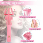 BRUSHZOO Hair Brush Set, Hair Brushes for Women Men kid Wet Dry All Hair Detangling Parting Styling, Brush Set with Detangler Brush, Edge Brush, Teasing brush, Rat Tail Comb (Pink)