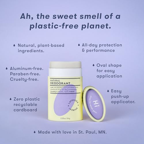 HiBAR - Lavender & Jasmine Plastic Free Deodorant - Natural Deodorant - All-Day Protection - With Sunflower Seed Wax, Rice Bran & Shea Butter - Plastic, Paraben & Aluminum-Free - Vegan - 3 Pack