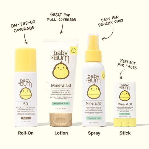 Sun Bum Baby Bum Mineral SPF 50 Roll-On Sunscreen - Vegan and Hawaii 104 Act Compliant (Without Octinoxate & Oxybenzone) - Broad Spectrum Moisturizing UVA/UVB - Travel Size - 3 oz