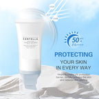 2PCS Centella Sunscreen SPF 50, Daily UV Defense Summer Sunblock for Face, 50ML 𝑴𝒂𝒅𝒂𝒈𝒂𝒔𝒄𝒂𝒓 Sunscreen Face Serum,Travel Essentials for Black Girl