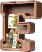 Summidate Wooden Letter Piggy Bank, Extra Thick Large Capacity Piggy Bank for Kids Boys Girls Toddler, Alphabet F Money Bank| Coin Box Birthday, Christmas, Festival