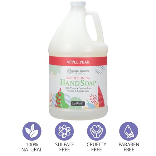 Ginger Lily Farms Botanicals All-Purpose Liquid Hand Soap Refill, 100% Vegan & Cruelty-Free, Apple Pear Scent, 1 Gallon (128 fl. oz.)