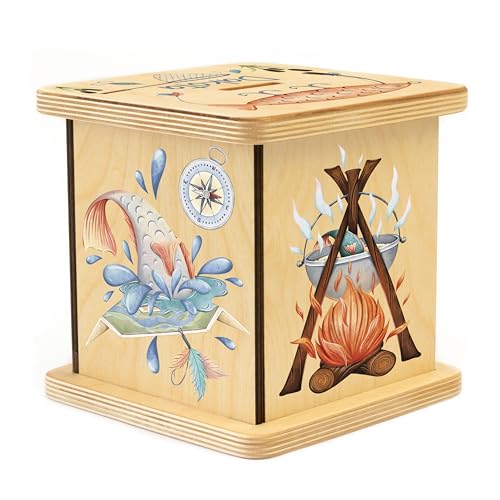 Wooden Piggy Bank for Kids and Adults, Personalized Gift Handmade in USA by BloomOwl, Custom Piggy Bank, Personalized Banks for Kids, Gifts for Baby Boys and Girls (Fishing)