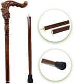 Hand Carved Wooden Walking Cane with Ergonomic Handle and Rubber Tip for Men and Women - Fashionable Unique Walking Stick for Seniors - 37 inch