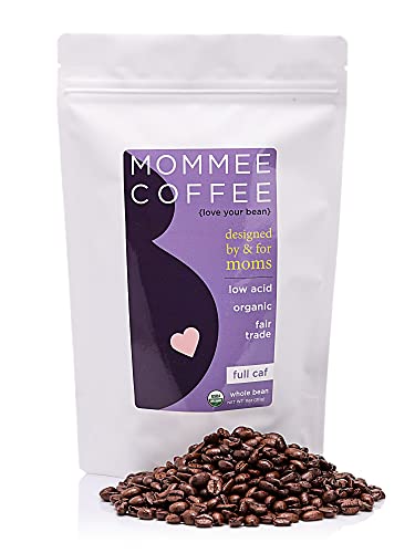 Mommee Coffee Full Caf Low Acid Whole Organic Coffee Beans - 100% Arabica Organic Full Caff Coffee Beans with Smooth Caramel Flavor - Medium Roast - 11 oz
