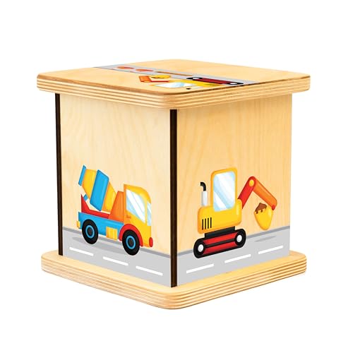 Wooden Piggy Bank for Kids and Adults, Personalized Gift Handmade in USA by BloomOwl, Custom Piggy Bank, Personalized Banks for Kids, Gifts for Baby Boys and Girls (Construction)