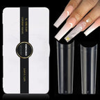 XL Tapered Square Nail Tips No C Curve,500Pcs Clear Medium Half Cover Long Coffin Shaped for Professional Manicure Salon and Home DIY