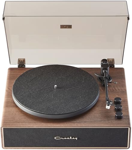 Crosley CR6046A-WAGL Stave 2-Speed Bluetooth Record Player Turntable with Built-in Speakers, Walnut