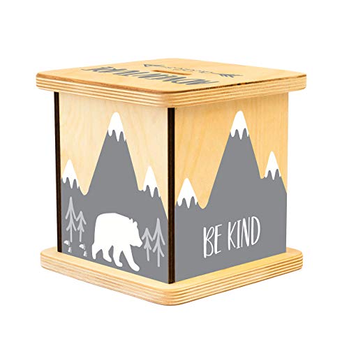 Wooden Piggy Bank for Kids and Adults, Personalized Gift Handmade in USA by BloomOwl, Custom Piggy Bank, Personalized Banks for Kids, Gifts for Baby Boys and Girls (Bear and Mountain)