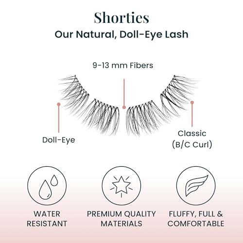 FlutterHabit The Shorties Lashes, 2 Sets of Eyelashes, DIY Natural Lash Extensions, Up to 10 Day Lash Wear, Salon Quality Cluster Eyelashes for a Natural Look, No Glue Included