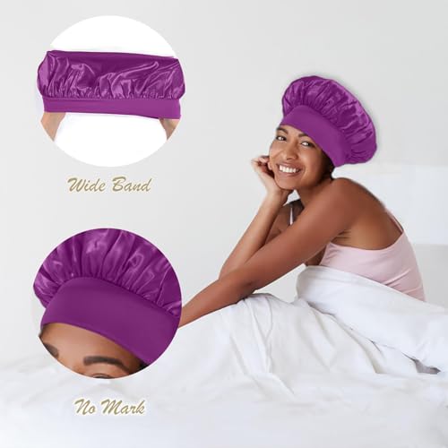 KEPUWAY 10 Pcs Bonnet, Superior Satin Bonnet with Elastic Wide Band, Silk Hair Bonnet for Sleeping Women Men curly Dreadlock Braid Hair
