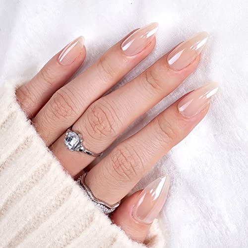 BTArtbox Press On Nails Medium Almond - Fall Press on Nails Chrome Nails, Light Weight & Fit Perfectly Fake Nail with Nail Glue, Nude Glue On Nails in 15 Sizes, Glazed Donut