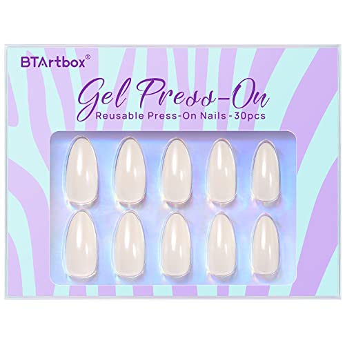 BTArtbox Press On Nails Medium Almond - Fall Press on Nails Chrome Nails, Light Weight & Fit Perfectly Fake Nail with Nail Glue, Nude Glue On Nails in 15 Sizes, Glazed Donut