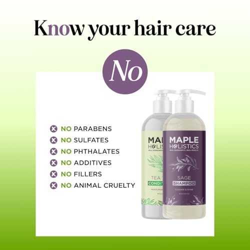 Sulfate Free Shampoo and Conditioner Set - Tea Tree Sage and Rosemary Shampoo and Conditioner for Dry Flaky Scalp Care - Deep Cleansing Color Safe Shampoo and Conditioner for Damaged Dry Hair Care