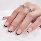French Tip Press On Nails - BTArtbox Jelly Square Fake Nails with Nail Glue, Reusable Semi-Transparent Stick On Nails in 15 Sizes - 30PCS Soft Gel Glue On Nails Kit, Classic Black