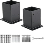 4x4 Post Base 2 Pcs, (Inner Size 3.6x3.6) Post Anchors, 13GA Thick Solid Steel & Black Powder Coated,Deck Post Brackets Support Deck Base Plate Pergola Brackets Fence Kit Mailbox Mount