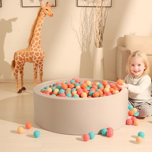 GOGOSO Ball Pit Balls for Toddler, Baby Plastic Playballs Kids Soft Pastel Pelotas Non-Toxic BPA-Free,Cream Pink+Orange+Green,100 Balls