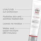 EltaMD UV Sheer Face and Body Sunscreen SPF 50+, Oil Free, No White Cast Sunscreen for Face and Body, Zinc Oxide Formula, 3.0 oz Tube