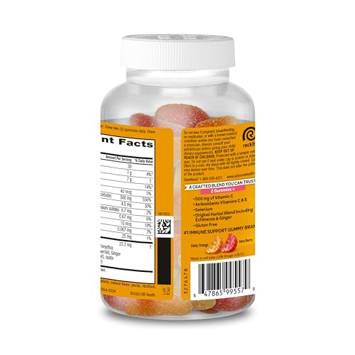 Airborne Vitamin C 500mg (per Serving) - Assorted Fruit Flavored Kids Gummies (63 Count in a Bottle), Gluten-Free Immune Support Supplement with Vitamins C E, Selenium