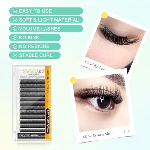 NAGARAKU 6D W Shape Eyelash Extension Supplies Natural Soft Volume 0.07mm C curl 8-12mm Mix Premade Fans Faux Mink Matte Black Cluster Easy Fanning False Lashes