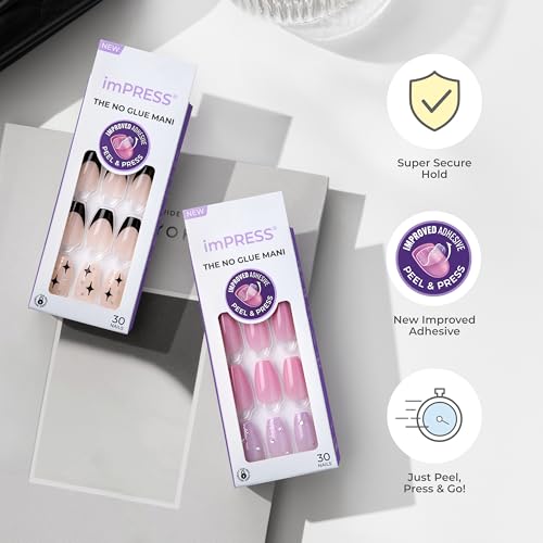 KISS imPRESS No Glue Mani Press-On Nails, Design, 'Wild Venus', Pink, Medium Size, Almond Shape, Includes 30 Nails, Prep Pad, Instructions Sheet, 1 Manicure Stick, 1 Mini File