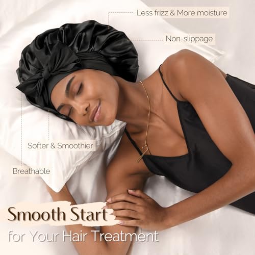 YANIBEST Satin Bonnet Silk Bonnet for Sleeping Double Layer Ajustable Satin Bonnet for Women Men for Curly Natural Hair with Tie Band