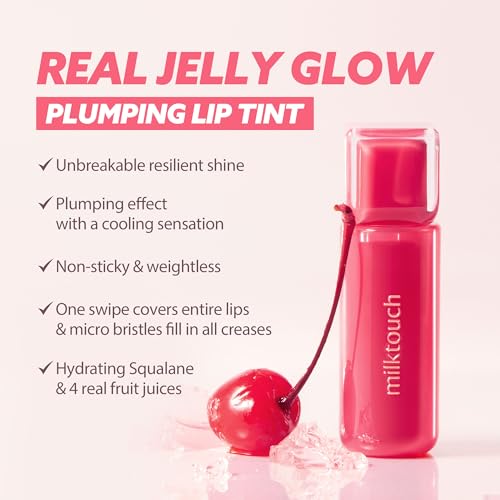MILKTOUCH Jelly Fit Glow Lip Tint 08 Rosy Breeze - Hydrating Lip Gloss with Long-Lasting Moisture, Lip Stain, Lightweight, Radiant Shine, Perfect for Daily Use, Korean Lip Oil