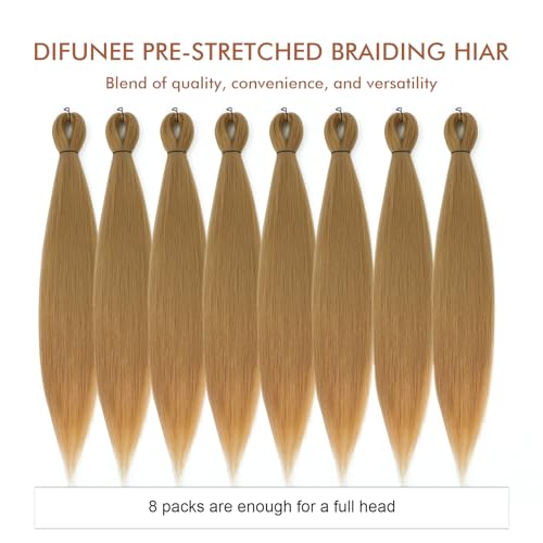 Pre-stretched Braiding Hair - 22 Inch 8 Packs Blonde Long Braiding Hair For Twist or Box Braids, Yaki Texture Hot Water Setting Synthetic Braiding Hair Extensions (22 Inch, #27-8P)