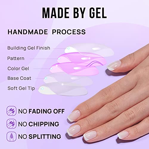 BTArtbox French Tip Press On Nails - Short Press on Nails Square, Glue On Nails for Women Gift, Supremely Fit Natural Stick On Nails in 15 Sizes - 30 Fake Nails Kit, Classic French