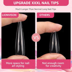 504PCS 3XL Stiletto Nail Tips, 3XL Extra Long Clear for Acrylic Nails Professional, 12 Sizes Tapered Acrylic Full Nail Tips Press On Gel Nail Tips for Nail Salons Home DIY