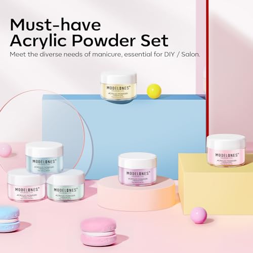 modelones Acrylic Powder, 6 Colors Pastel Pink Yellow Blue Purple Acrylic Nail Powder, Soft Macaron Tones for Spring Easter Acrylic Nail Art 3D Nail Carving French Nail Extension Gift for Women