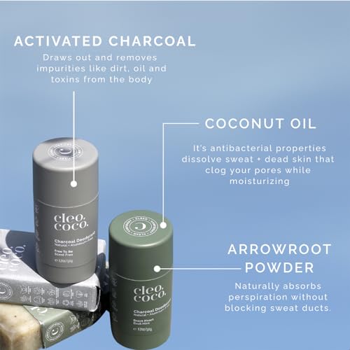 Cleo+Coco - Natural Deodorant - For Women & Men - Aluminum Free - Extra Strength - Activated Charcoal - 24hr Odor Protection - Vegan & Cruelty Free - PCR - Made in USA - Basil Mint - 1.7oz