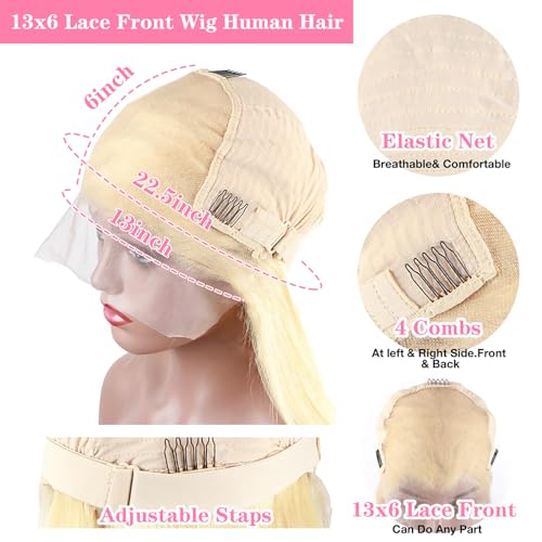 30 Inch Lace Front Wig Human Hair 13x6 Body Wave Blonde Lace Front Wigs Human Hair Transparent 613 HD Lace Frontal Wig Pre Plucked with Baby Hair 180% Density