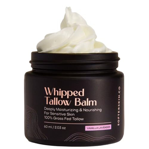 Beef Tallow for Skin (Vanilla Lavender 2 oz) - Whipped Tallow Balm for Face and Body - Natural Moisturizer for Sensitive Dry Skin - Handmade Body Butter - 100% Grass-Fed - Gentle Skincare