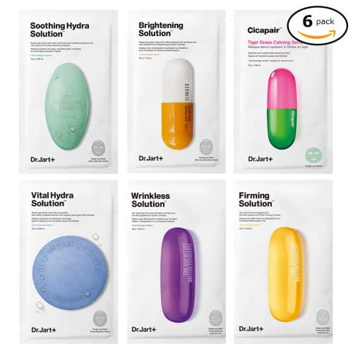 Home & More Dr.Jart Face Mask 6 Pack With Ceramidin Facial Barrier Mask and Vitamin - Sheet Mask in Korean Premium Skin Care Gift Set for Anti Wrinkle, Anti Aging, Hydrating - Storage Bag Included