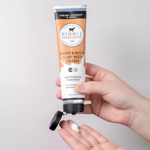 Dionis Goat Milk Skincare Creamy Coconut & Oat 8.5oz Hydrating Body Lotion and 3.3oz Hand & Body Moisturizing Travel Size Cream Bundle, Natural Ingredients, Made in the USA, Cruelty Free, Paraben Free
