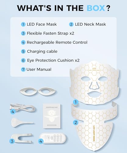 Yahi Red Light Therapy for Face, Led Face Mask Light Therapy, 7 Colors LED Face & Neck Mask Light Therapy At Home, White