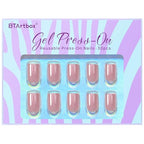 BTArtbox Press On Nails Short - Square Press On Nails, Pink Chrome Nail Tips Glue On Nails with Nail Glue, Reusable Stick On Nails in 15 Sizes - 30 Soft Gel Fake Nails Kit, Lotus Glazed