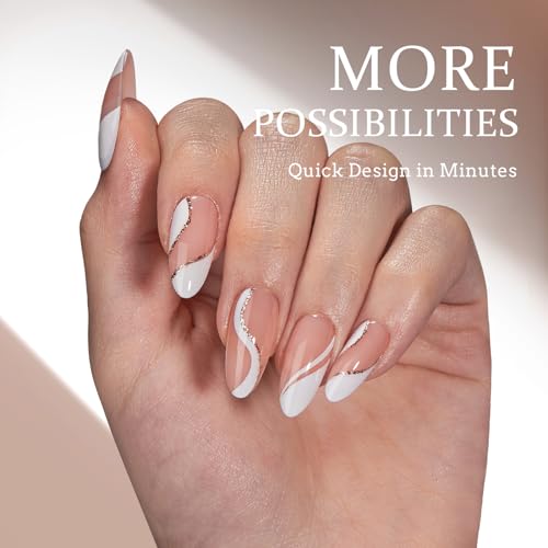 BTArtbox Press On Nails Almond - 5 Styles XCOATTIPS French Tip Almond Nails, Pre-Designed Swirl Soft Gel Nail Tips, Ultra Fit Medium False Nail, Soak Off Acrylic Fake Nails for Nail Art DIY