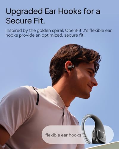 SHOKZ New OpenFit 2 Open-Ear Headphones, True Wireless Bluetooth Earphones with Microphone, Earhook Earbuds with 48 Hours of Playtime, Fast Charging, IP55 Water-Resistant, with Carrying Bag, Black