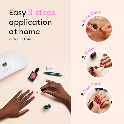 MANUCURIST • Green Flash Premium LED Gel Nail Polish Kit • 36W LED Nail Lamp • Vegan • Base Coat + Top Coat + Poppy Red Polish + Gel Polish Remover + Nail Clips