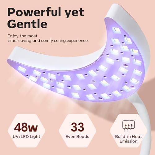 Modelones UV LED Nail Lamp, Gooseneck UV Lamp for Gel x Nails, 48 W Nail Light for Gel Nail Polish with 3 Timers and LCD Display, UV Light for Gel Nails, LED Nail Lamp for Fast Curing