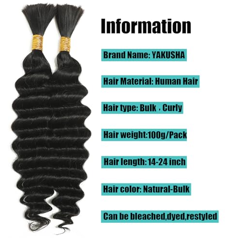 Human Braiding Hair For Boho Braids No Weft Bulk Human Hair for Braiding 100g 2 Bundles Human Hair Extensions Wet and Wavy 14Inch